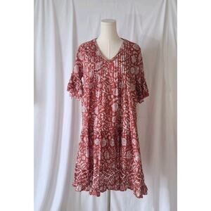 Uncle Frank Womens Patched Pink White Floral Hand Block Print Dress XS